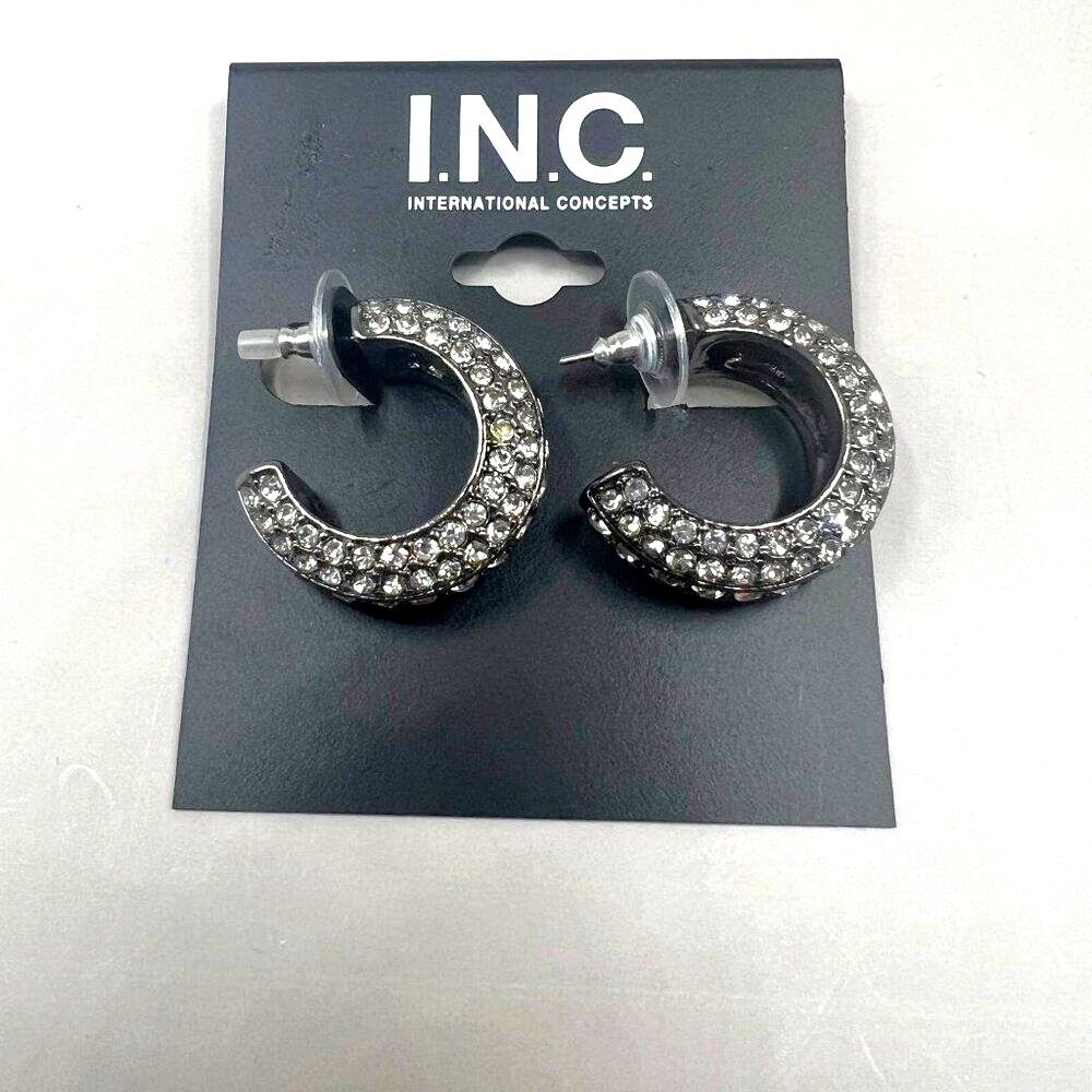 International Concepts Rhinestone C Hoop Gunmetal Earrings - NWT